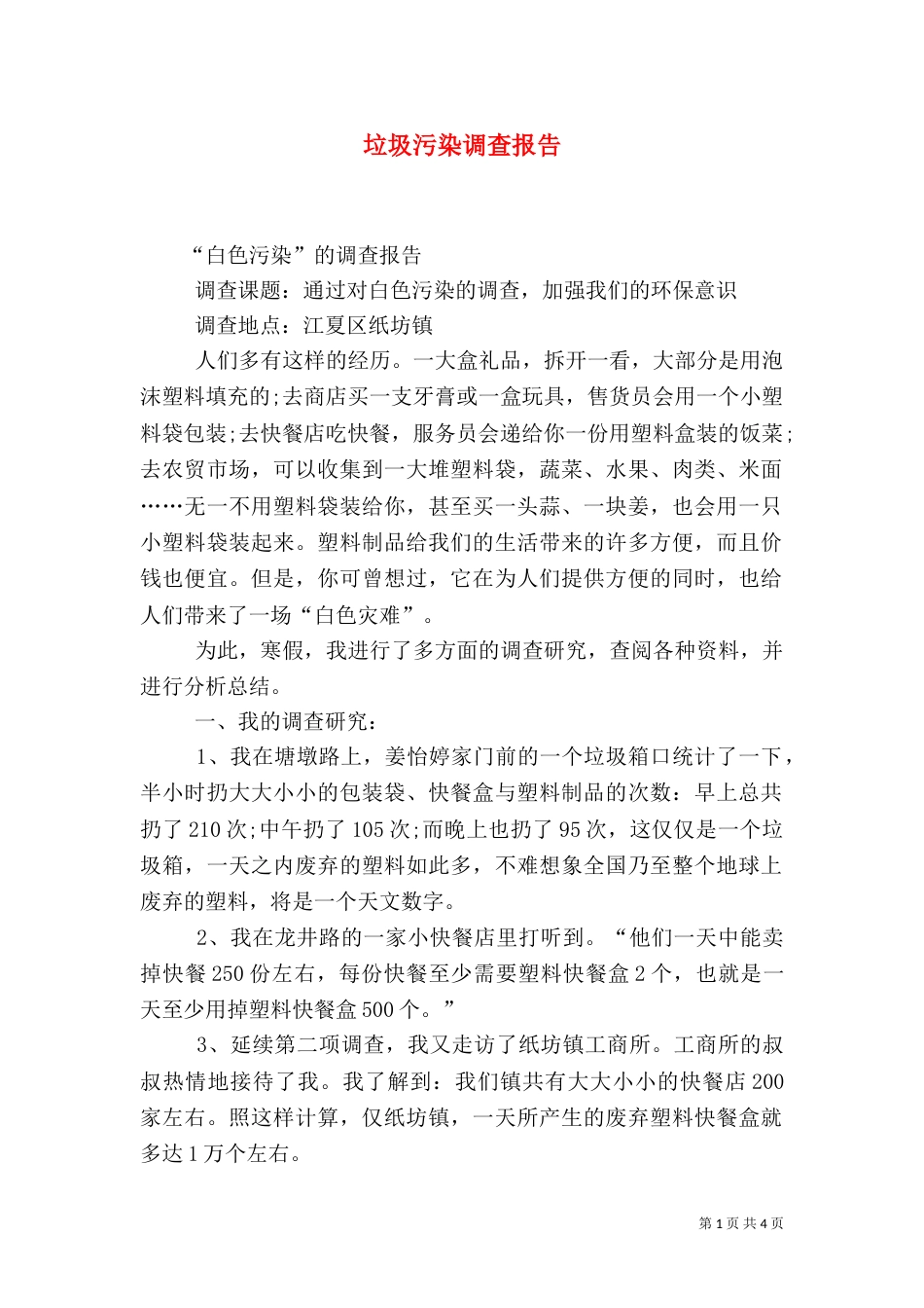 垃圾污染调查报告_第1页