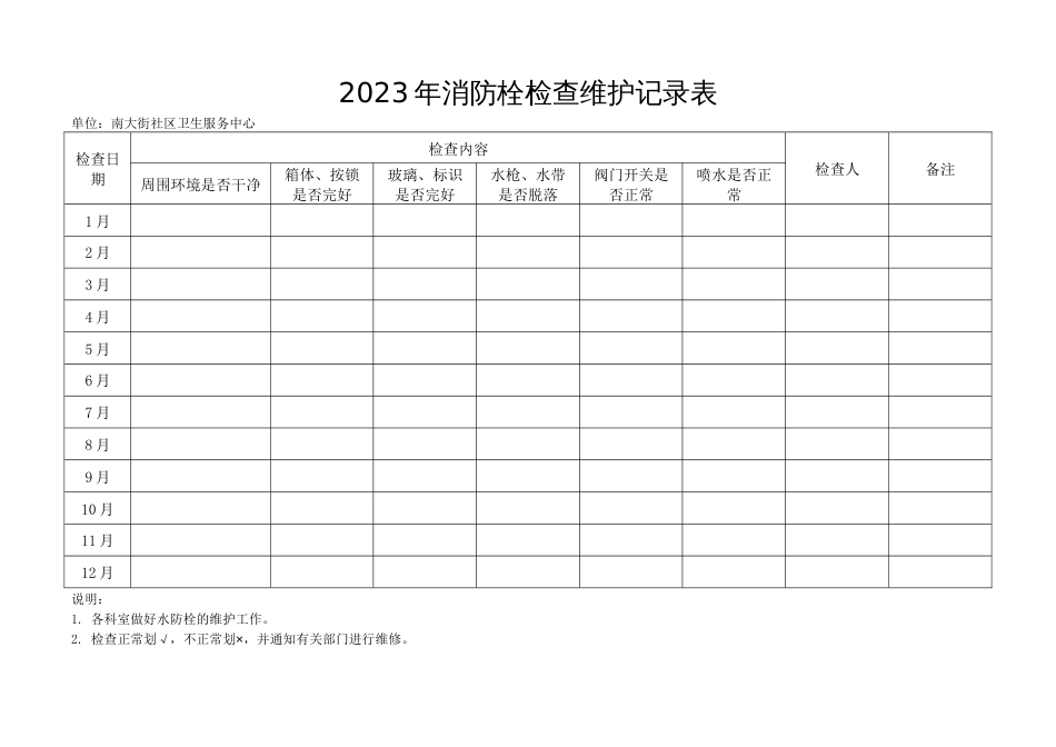 2023年消防栓检查、灭火器单项检查、每日防火巡查记录表格模板_第1页