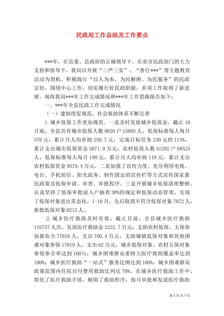 民政局工作总结及工作要点_第1页