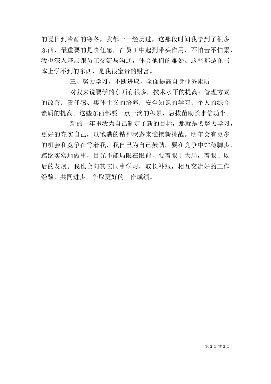 工作一年自我鉴定（三）_第3页