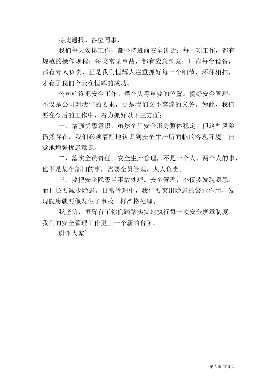 安全生产大会讲话稿（四）_第3页