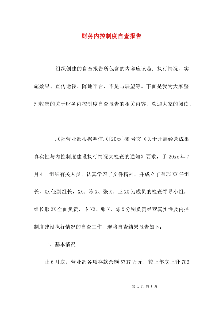 财务内控制度自查报告_第1页