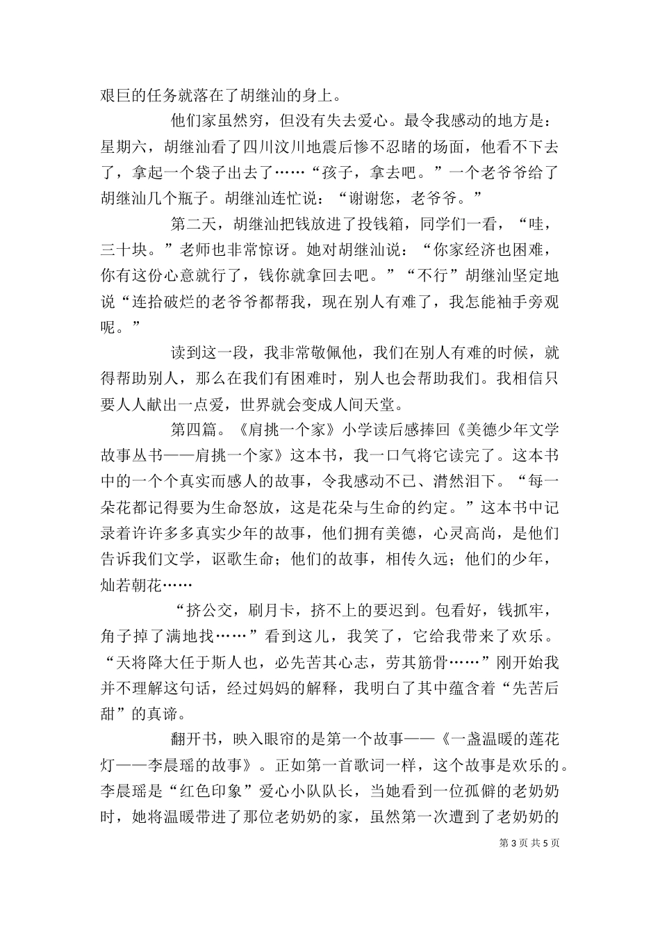 同龄少年不一样的精彩肩挑一个家读后感_第3页