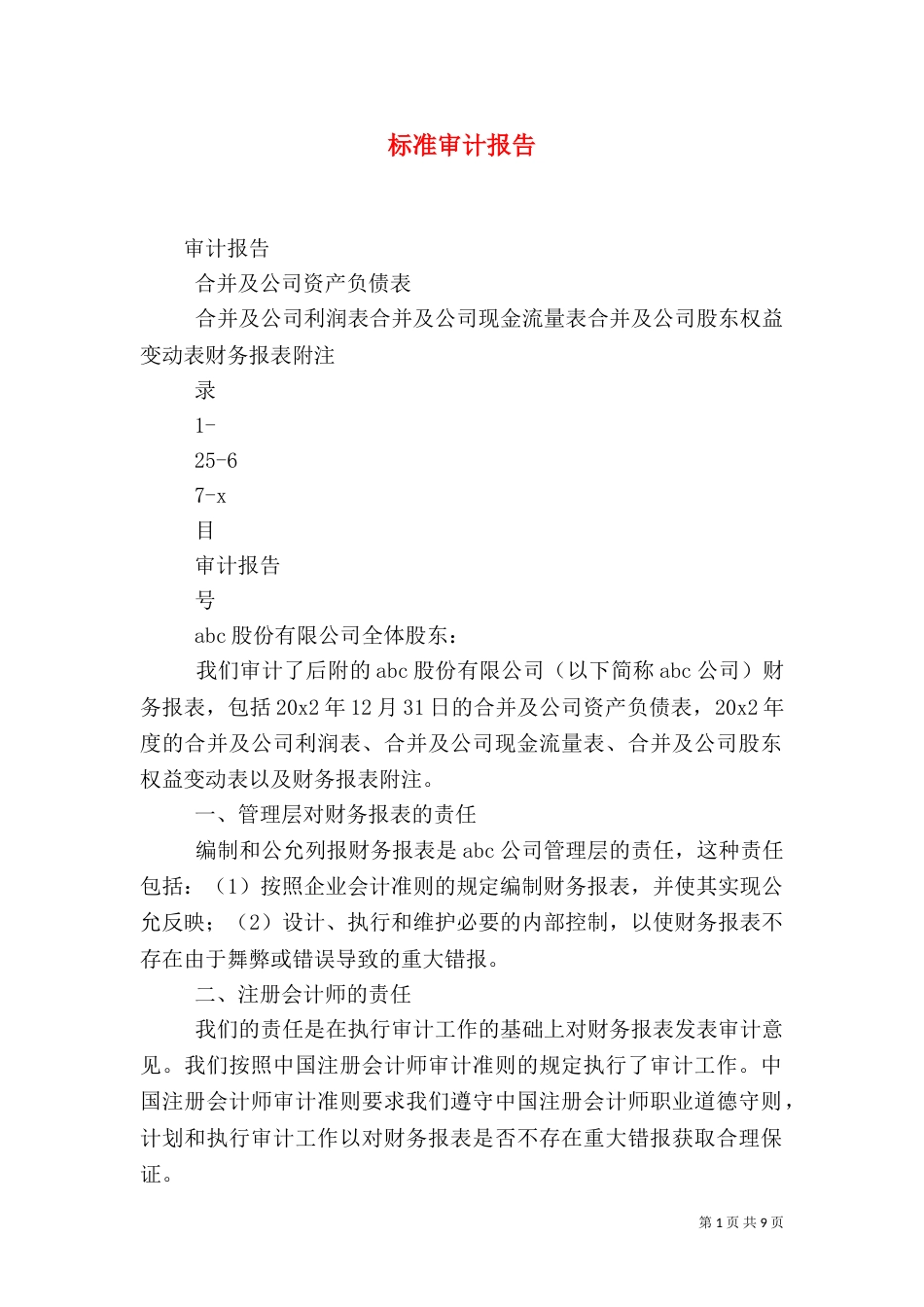 标准审计报告（一）_第1页