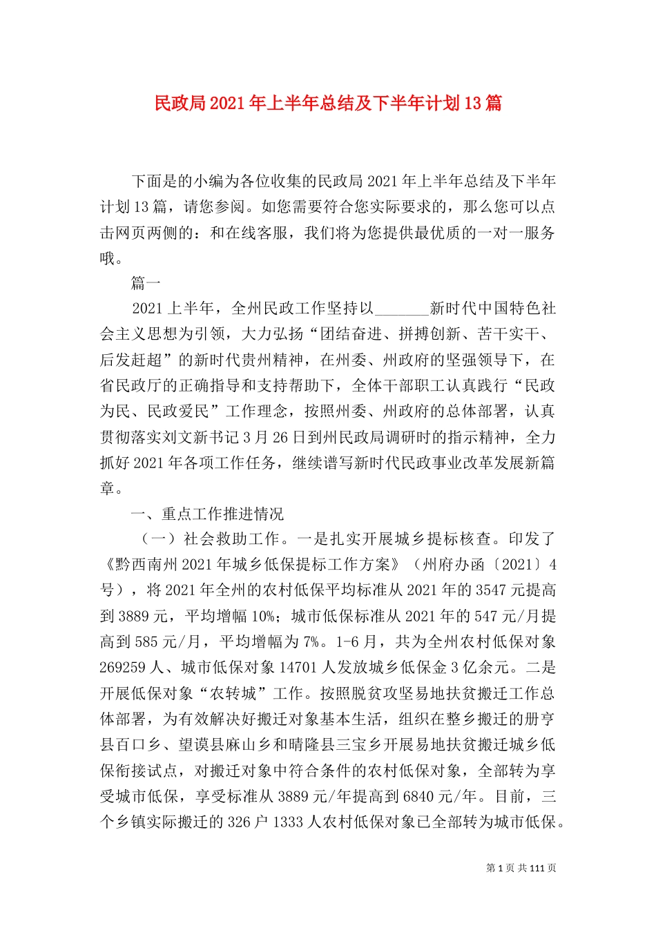 民政局2021年上半年总结及下半年计划13篇_第1页