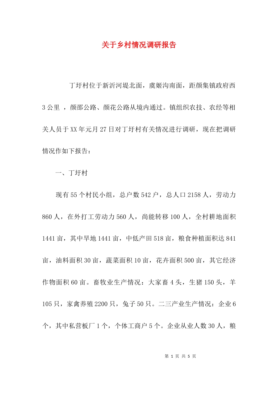 关于乡村情况调研报告_第1页