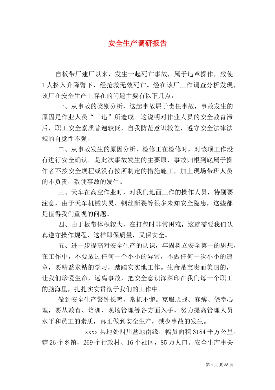 安全生产调研报告（五）_第1页