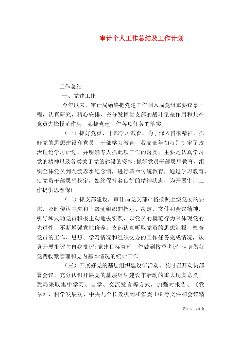 审计个人工作总结及工作计划_第1页
