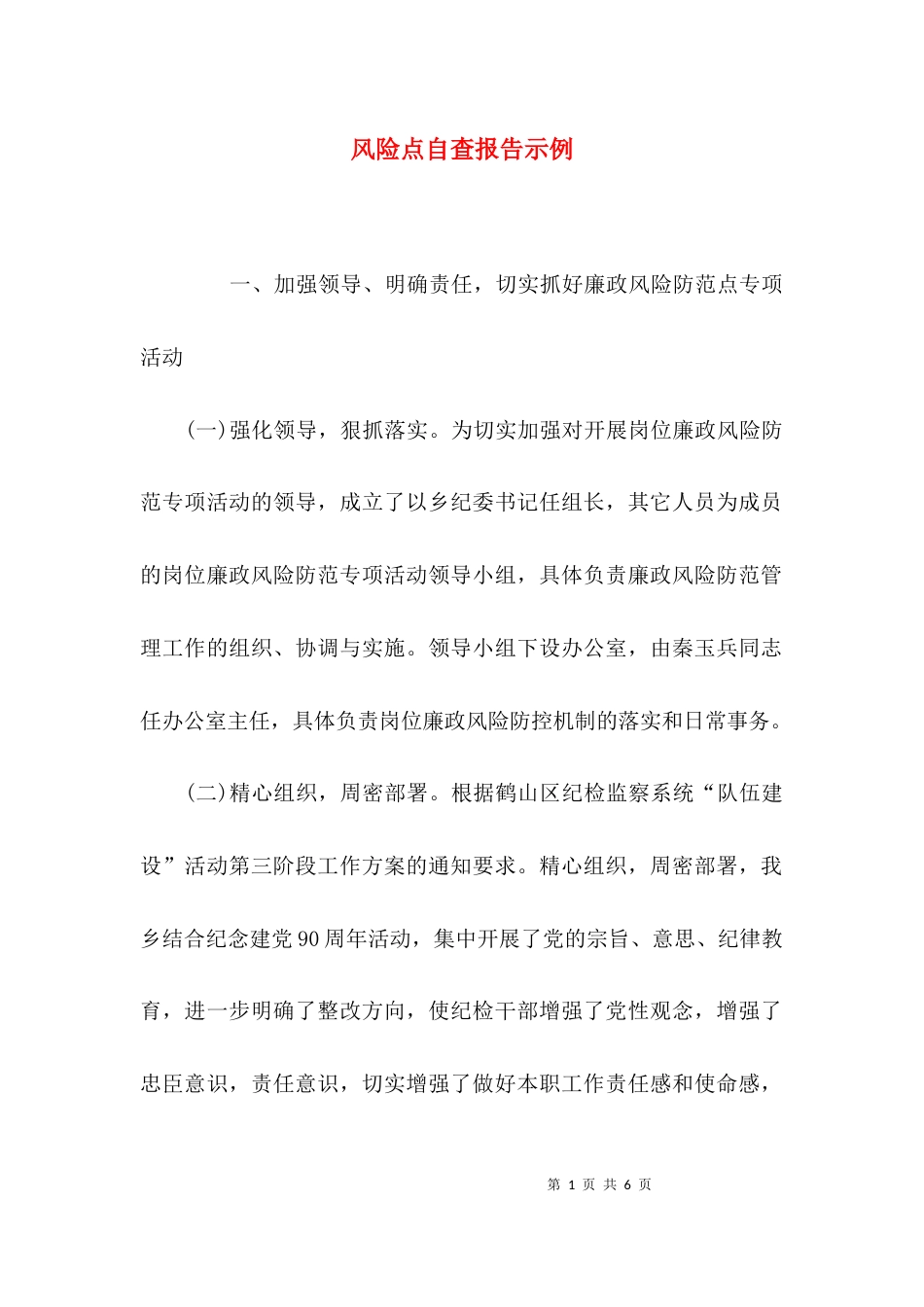 （精选）风险点自查报告示例_第1页