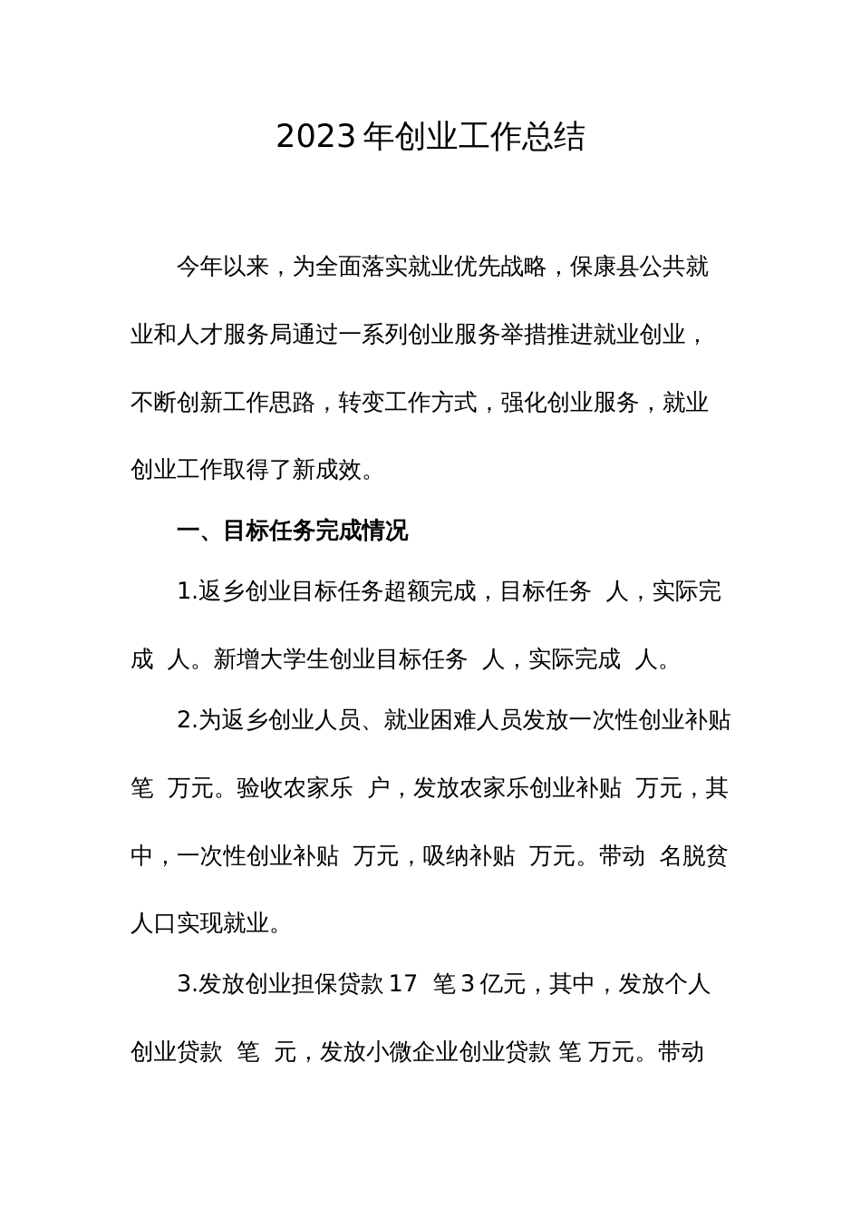 2023年创业工作总结_第1页