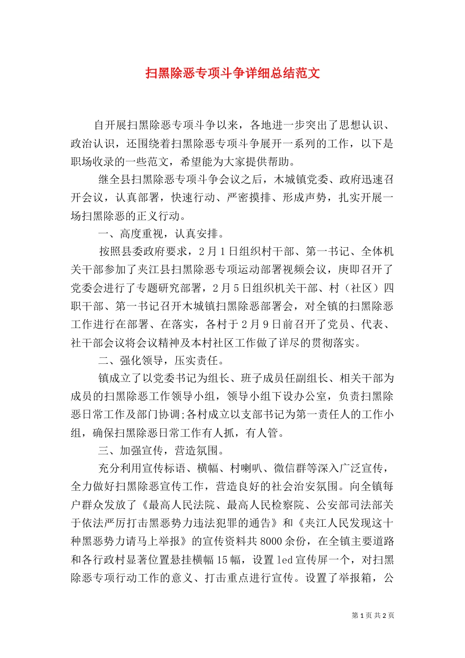 扫黑除恶专项斗争详细总结范文_第1页