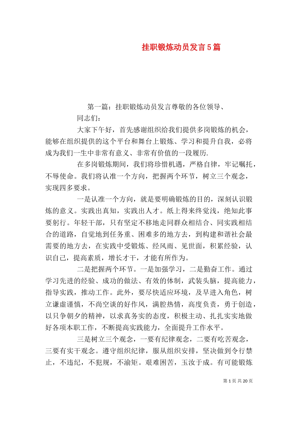 挂职锻炼动员发言5篇_第1页