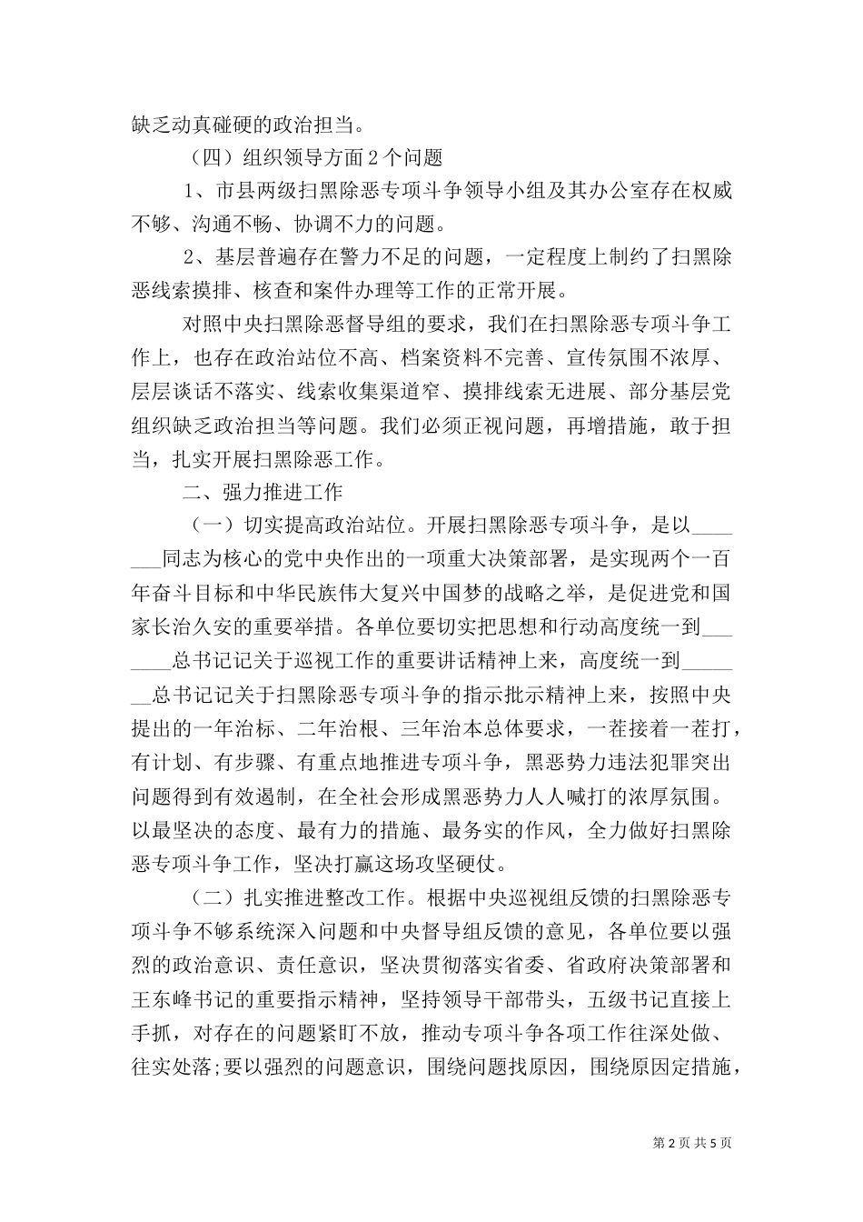 扫黑除恶专项斗争专题会上的讲话稿_第2页