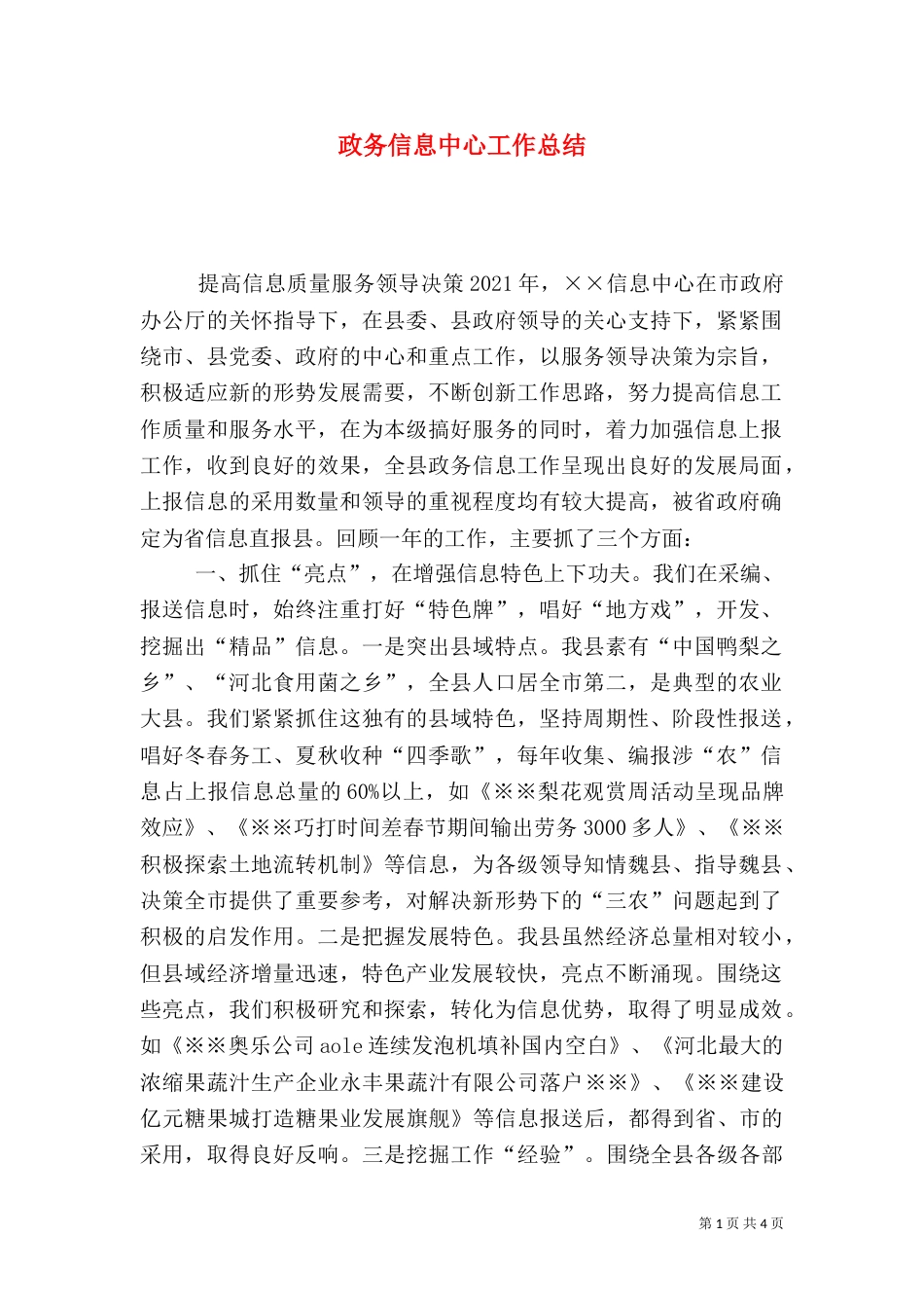 政务信息中心工作总结（九）_第1页