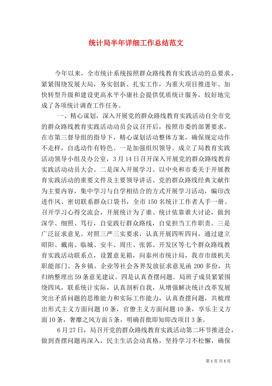 统计局半年详细工作总结范文_第1页