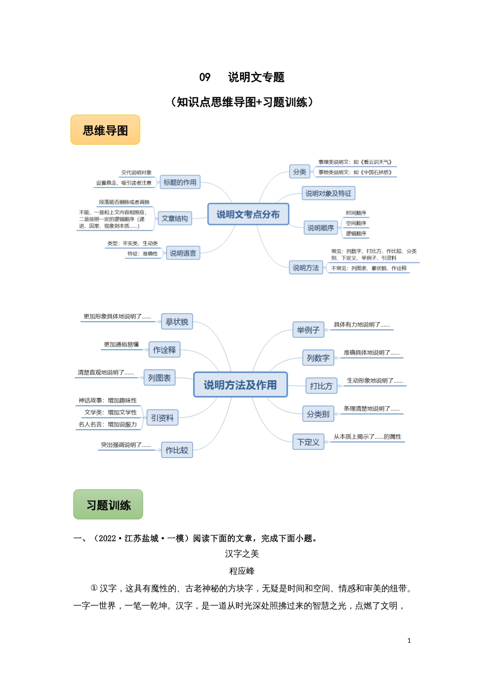 09 说明文专题（知识点思维导图+习题训练）-备战2023年中考语文冲刺专题系列02（解析版）_第1页