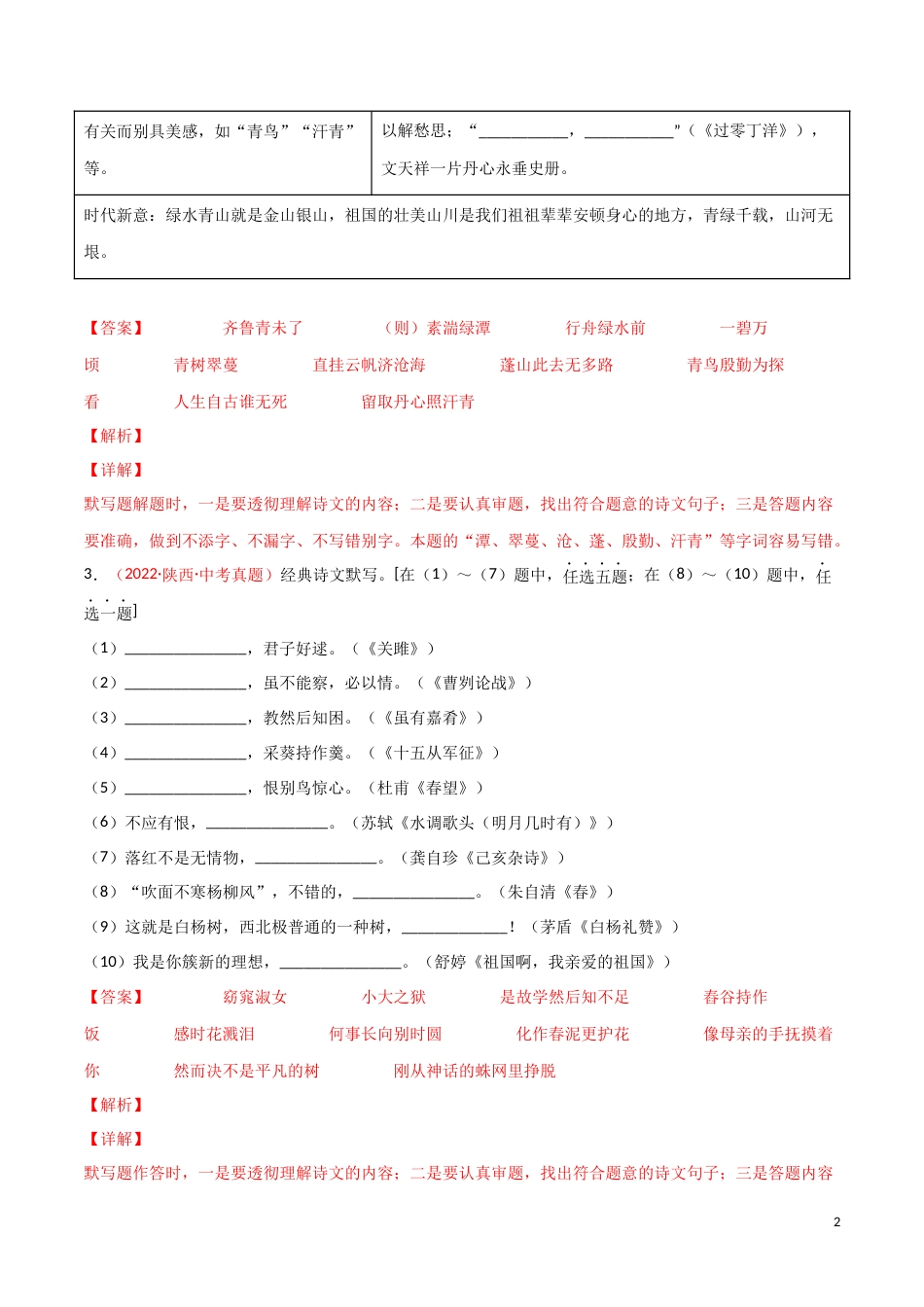 专题06 名句名篇默写-三年（2020-2022）中考语文真题分项汇编（全国通用）02（解析版）_第2页