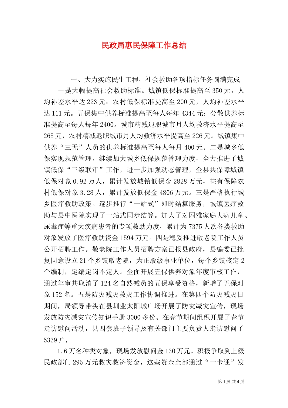 民政局惠民保障工作总结_第1页