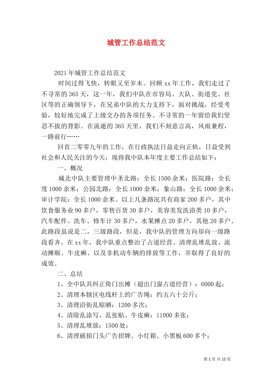 城管工作总结范文（五）_第1页