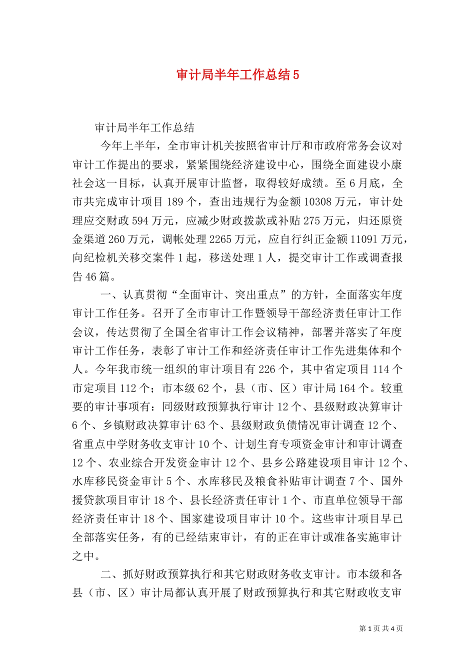 审计局半年工作总结5_第1页