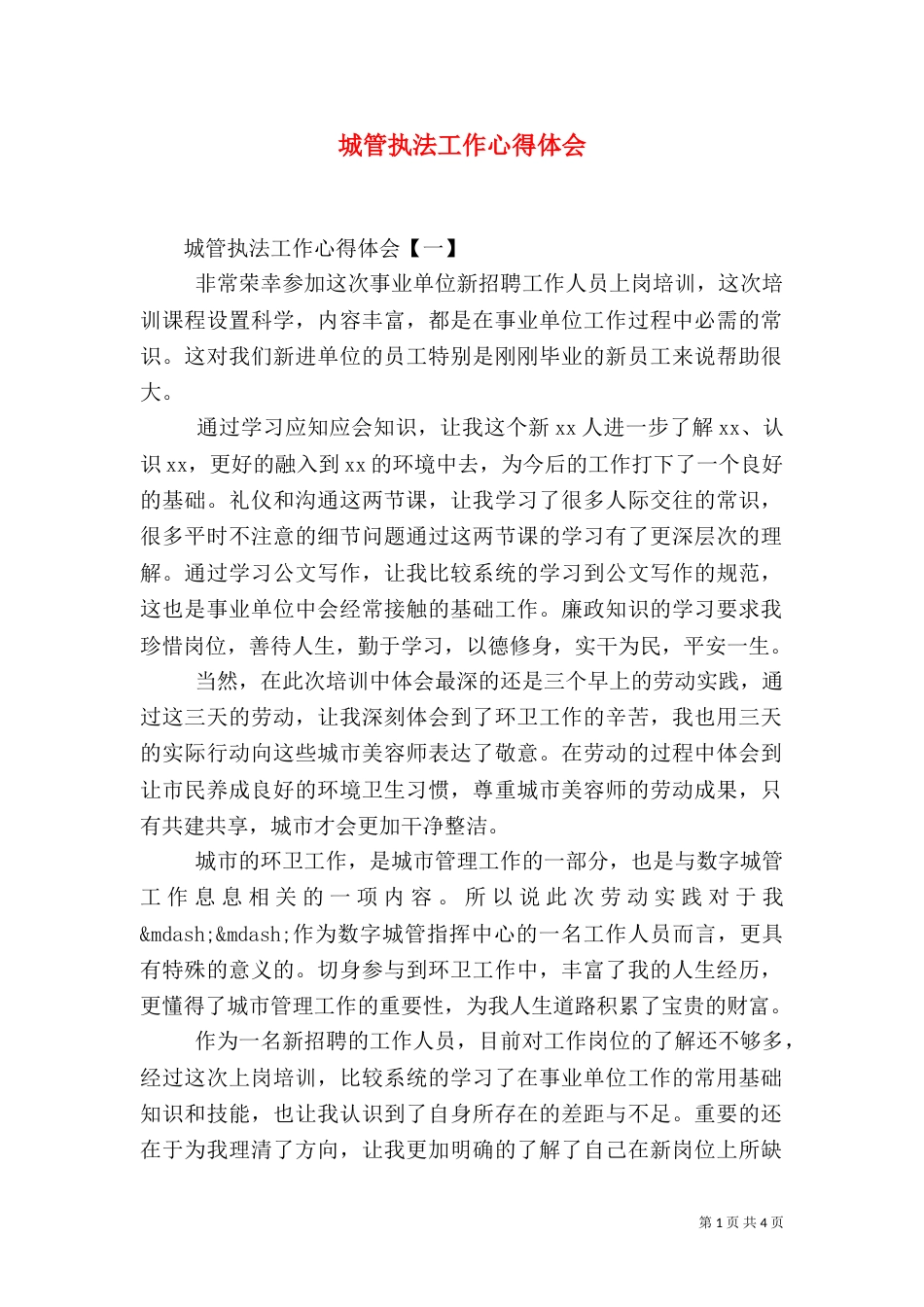 城管执法工作心得体会（三）_第1页
