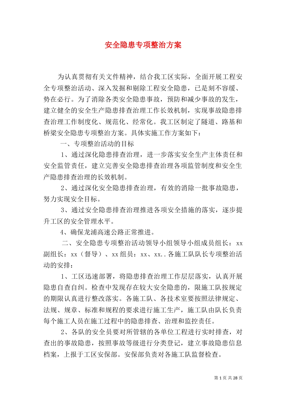 安全隐患专项整治方案（一）_第1页