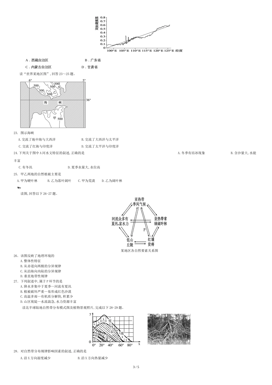 自然地理环境的整体性与差异性单元测试题[共6页]_第3页