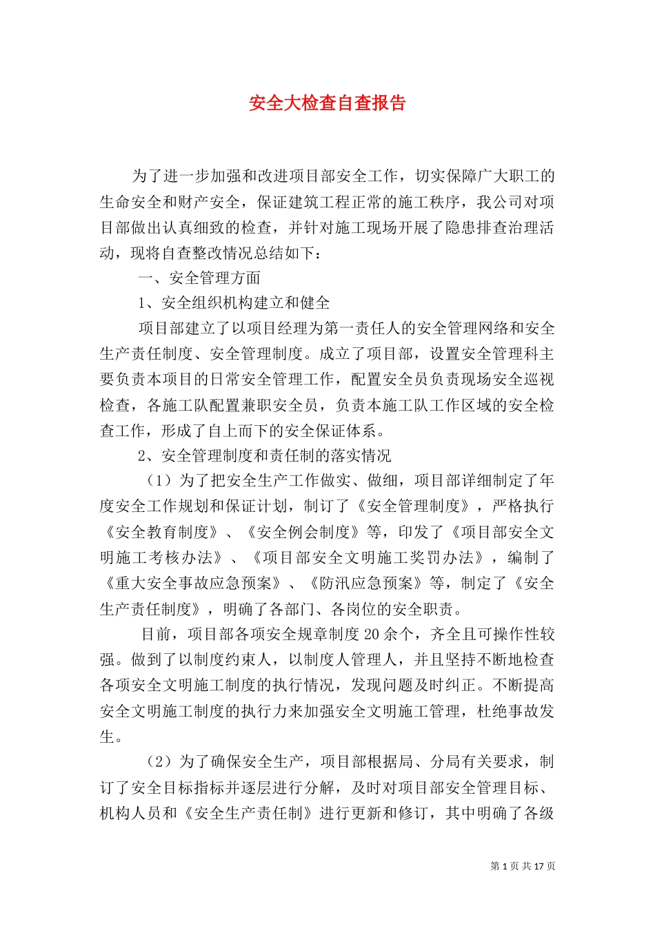安全大检查自查报告（七）_第1页