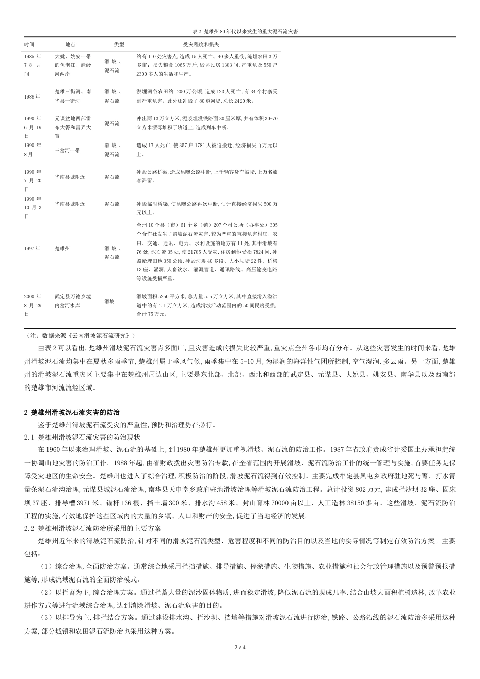 云南省楚雄州滑坡泥石流灾害的防治研究[共4页]_第2页