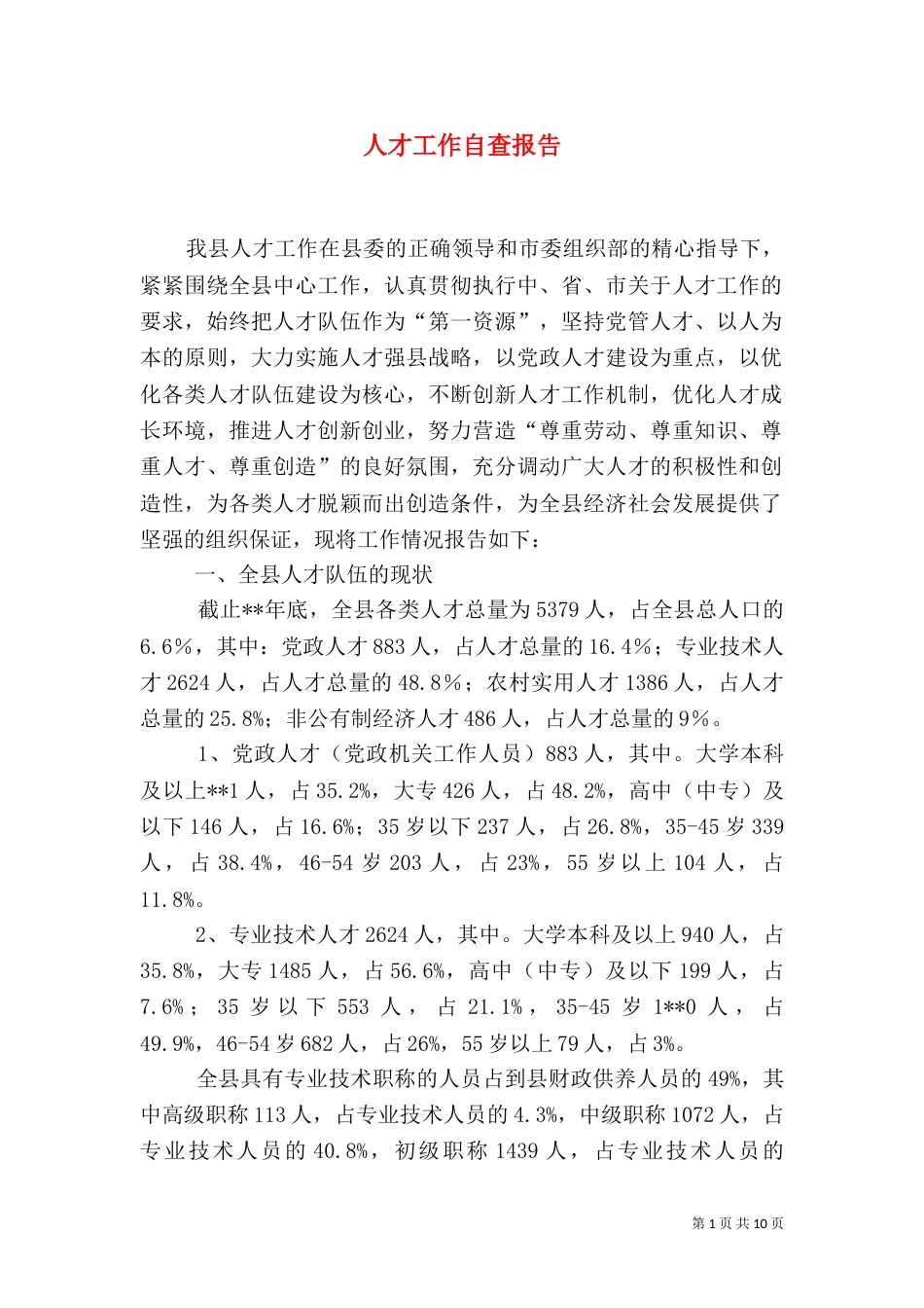 人才工作自查报告（二）_第1页
