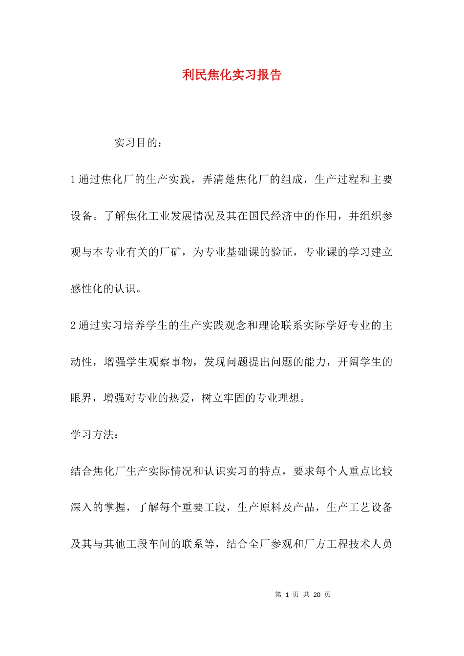 （精选）利民焦化实习报告_第1页