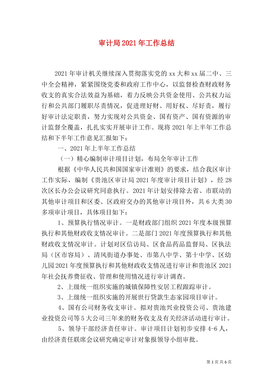 审计局2021年工作总结（五）_第1页