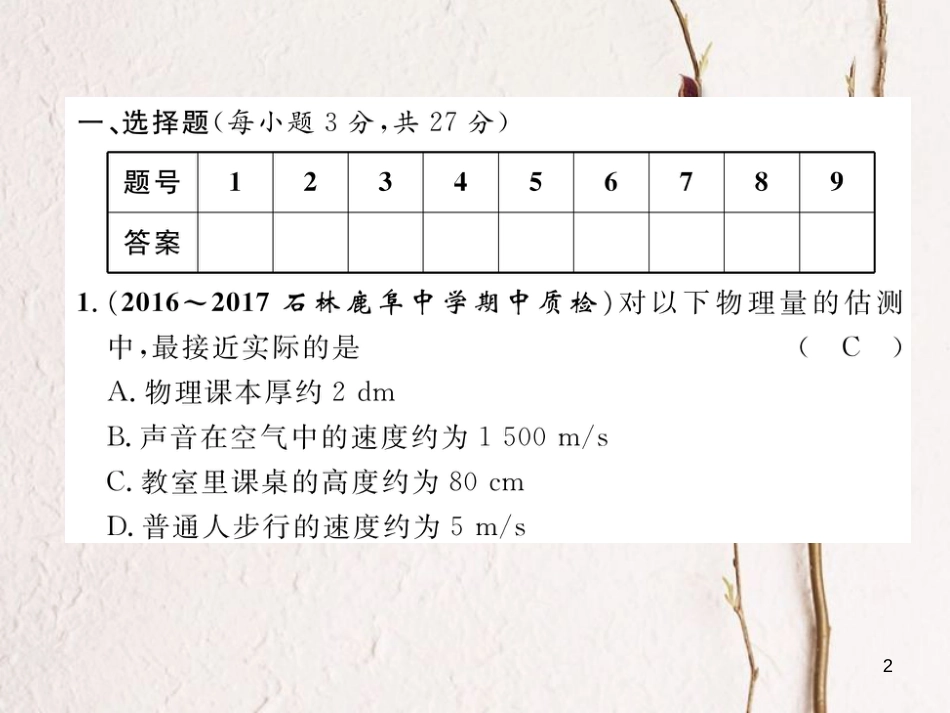 （云南专版）八年级物理全册 期中达标测试卷课件 （新版）沪科版_第2页