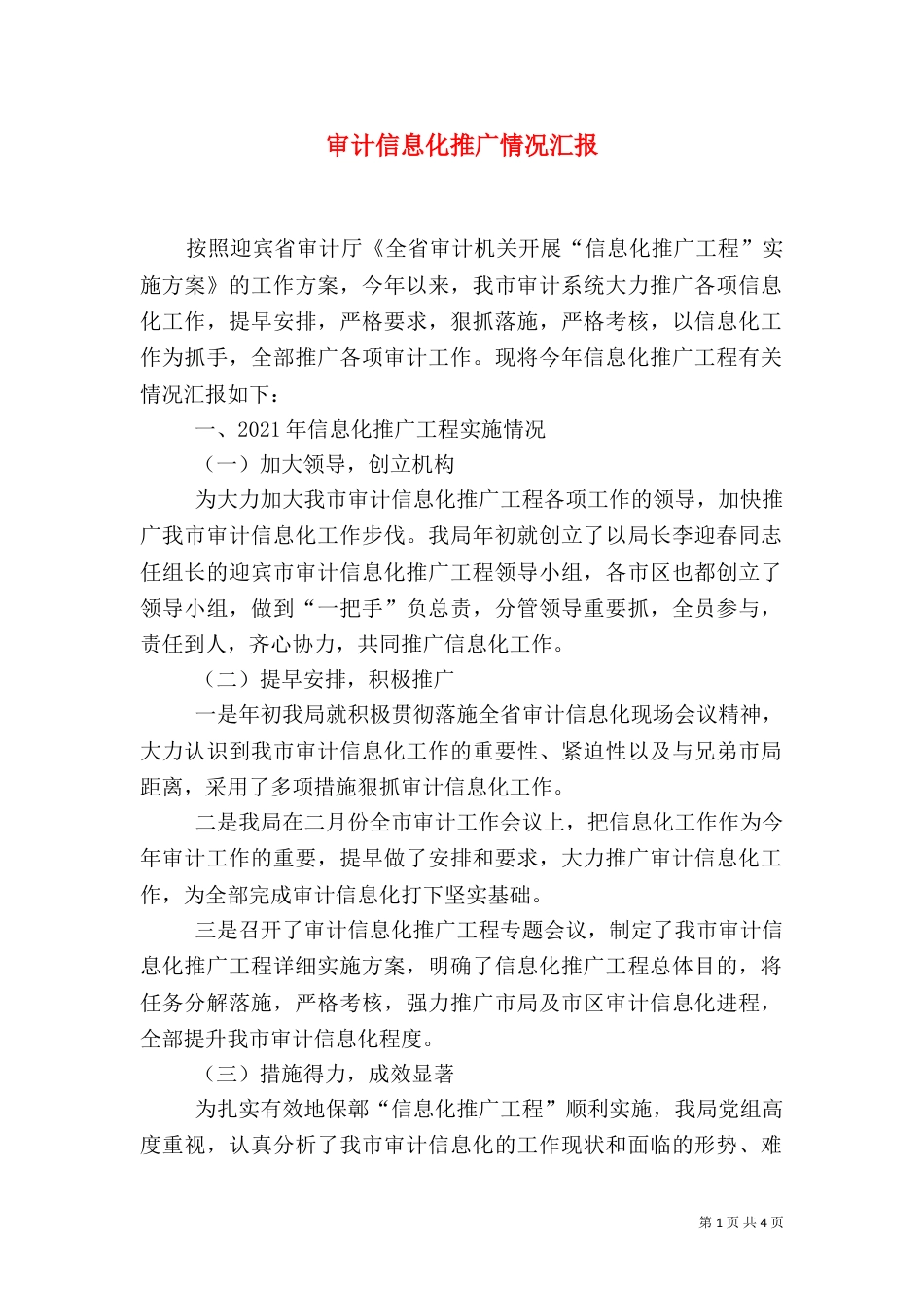 审计信息化推广情况汇报（一）_第1页