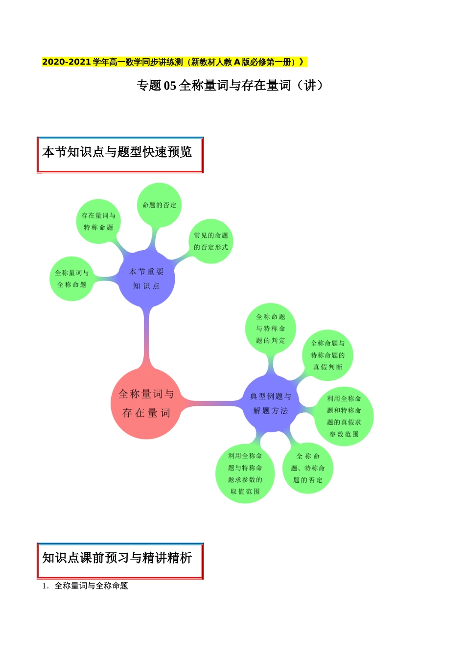 专题05 全称量词与存在量词（讲）（原卷版）附答案_第1页