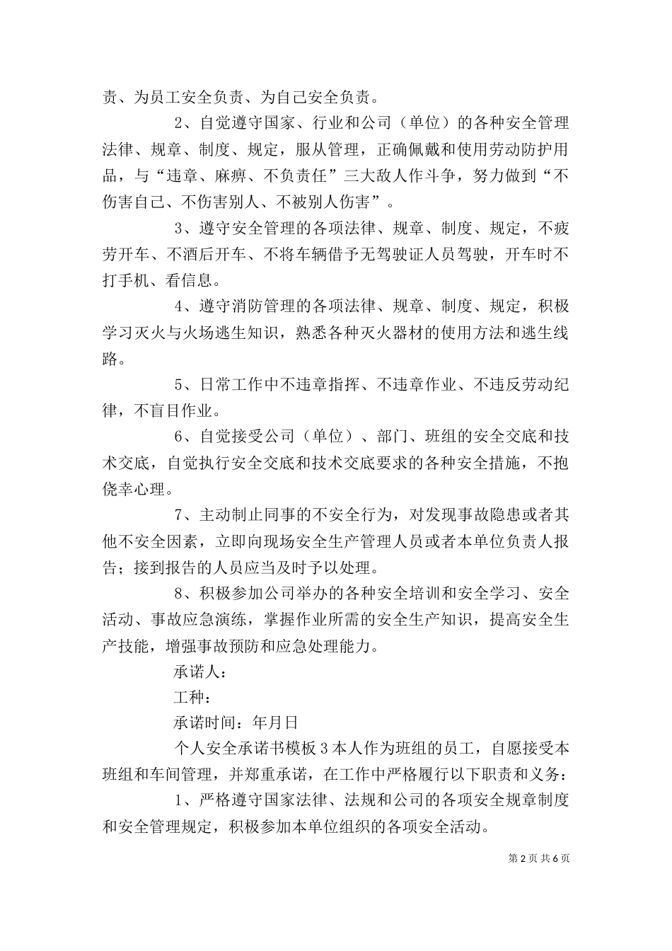 个人安全承诺书模板4篇_第2页