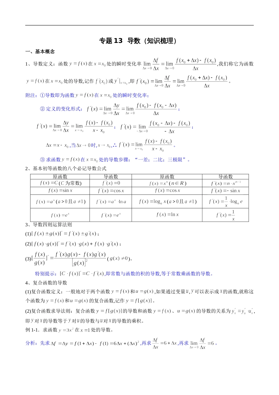 专题13 导数（知识梳理）（理）（解析版）_第1页