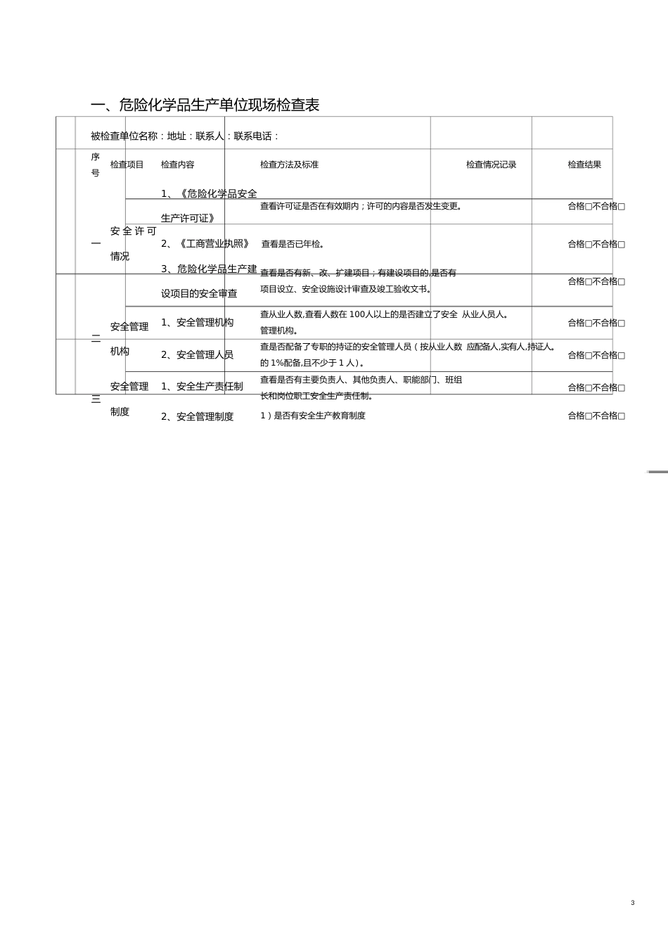 生产制度表格重点行业领域生产经营单位现场检查表_第3页