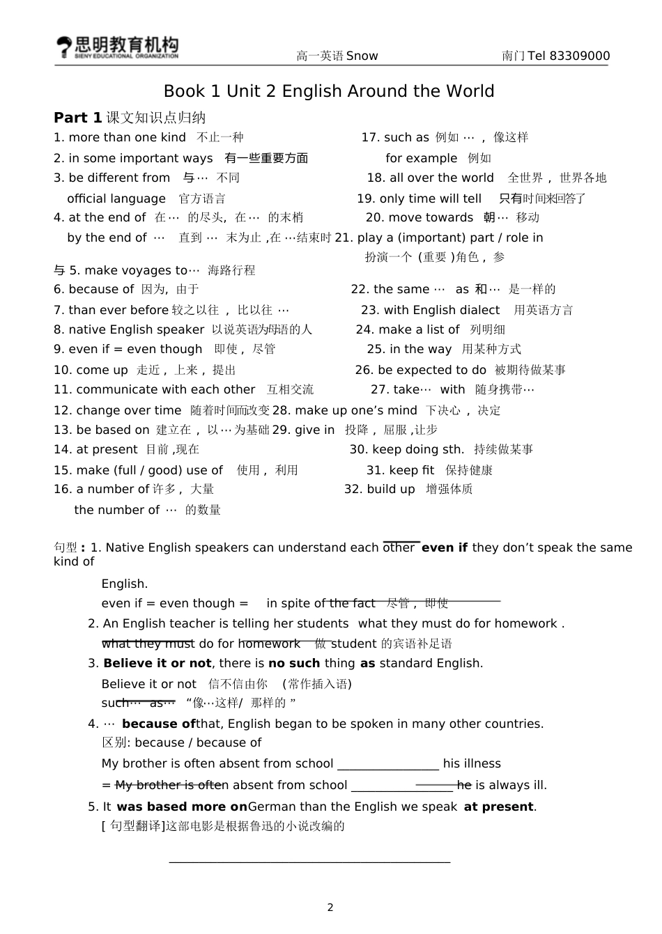 高中英语必修1至选修8重点短语及句型[共87页]_第2页