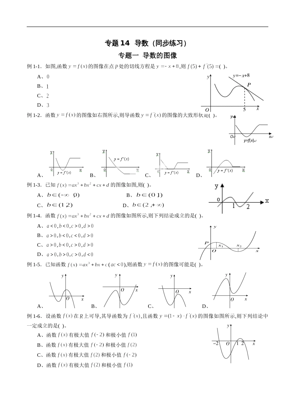 专题14 导数（同步练习）（理）（原卷版）_第1页