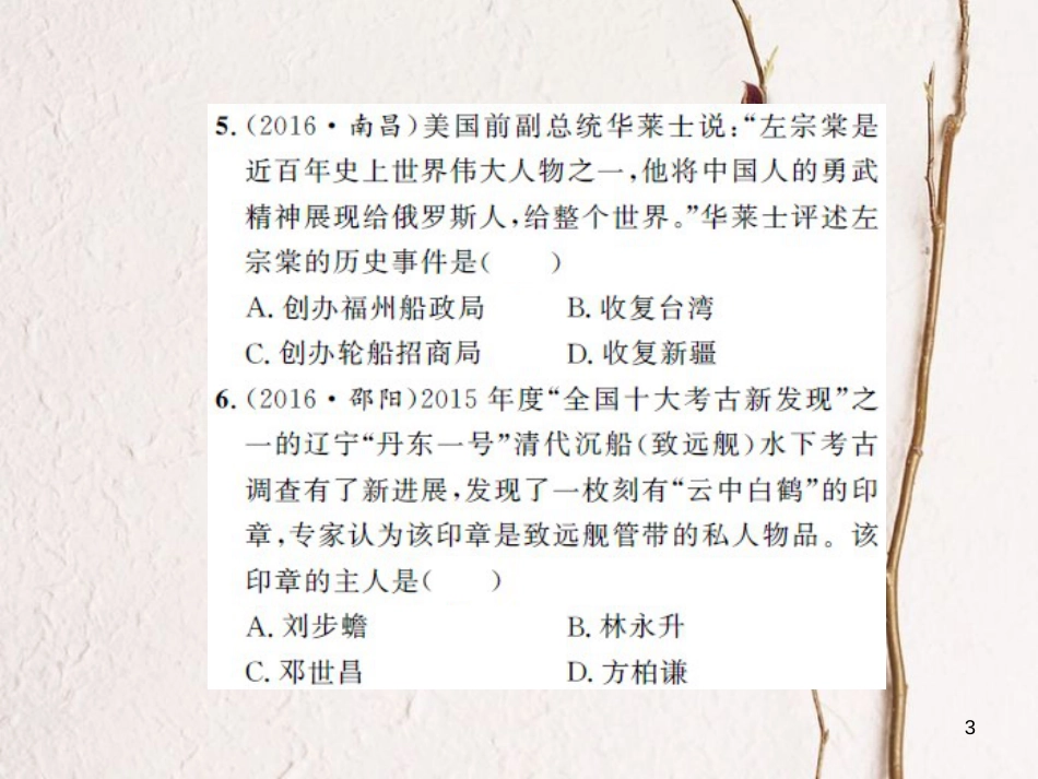 中考历史 基础知识夯实 模块二 中国近代史 第一单元 列强的侵略与中国人民的抗争课后提升课件 岳麓版[共13页]_第3页