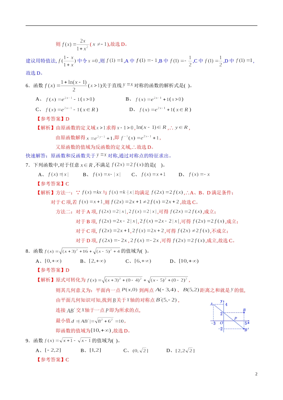 专题06 函数的定义域、解析式、值域综合练习（文）（解析版）_第2页