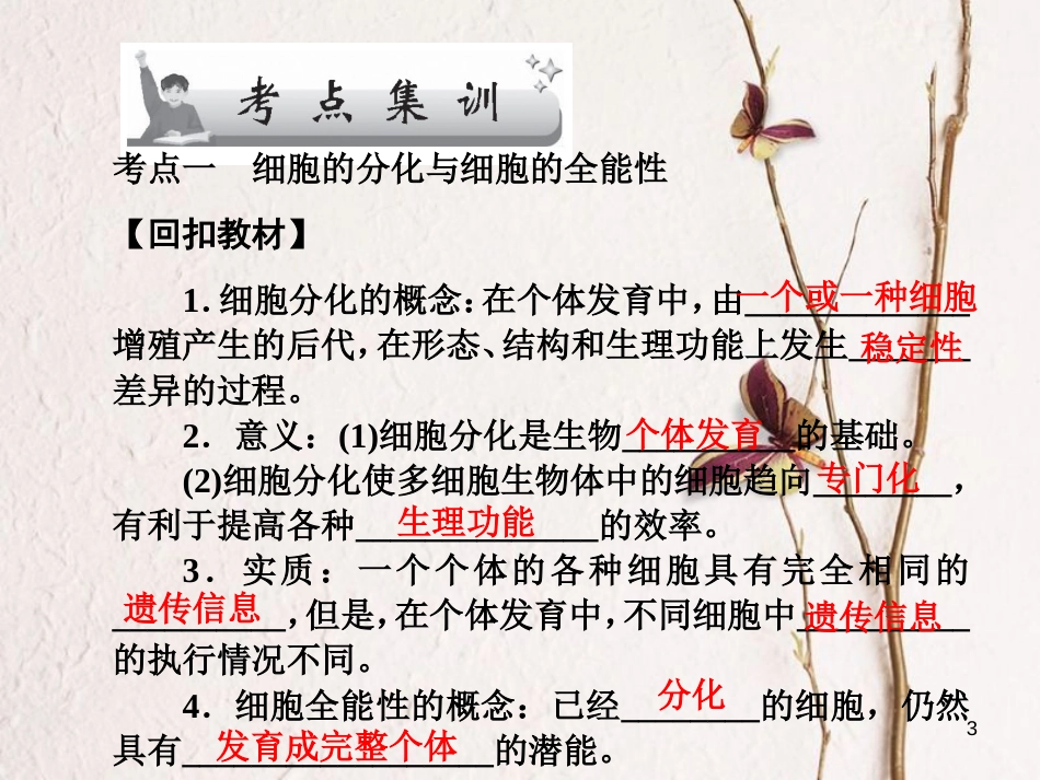 高考高考生物一轮复习 第六章 细胞的生命历程（第十五课时）第2-4节 细胞的分化、衰老、凋亡和癌变课件 新人教版必修1_第3页