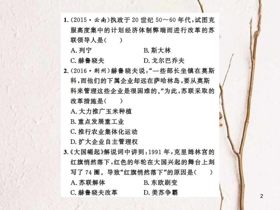 中考历史总复习 模块六 世界现代史 第三单元 社会主义国家的改革与演变课时提升课件[共11页]_第2页
