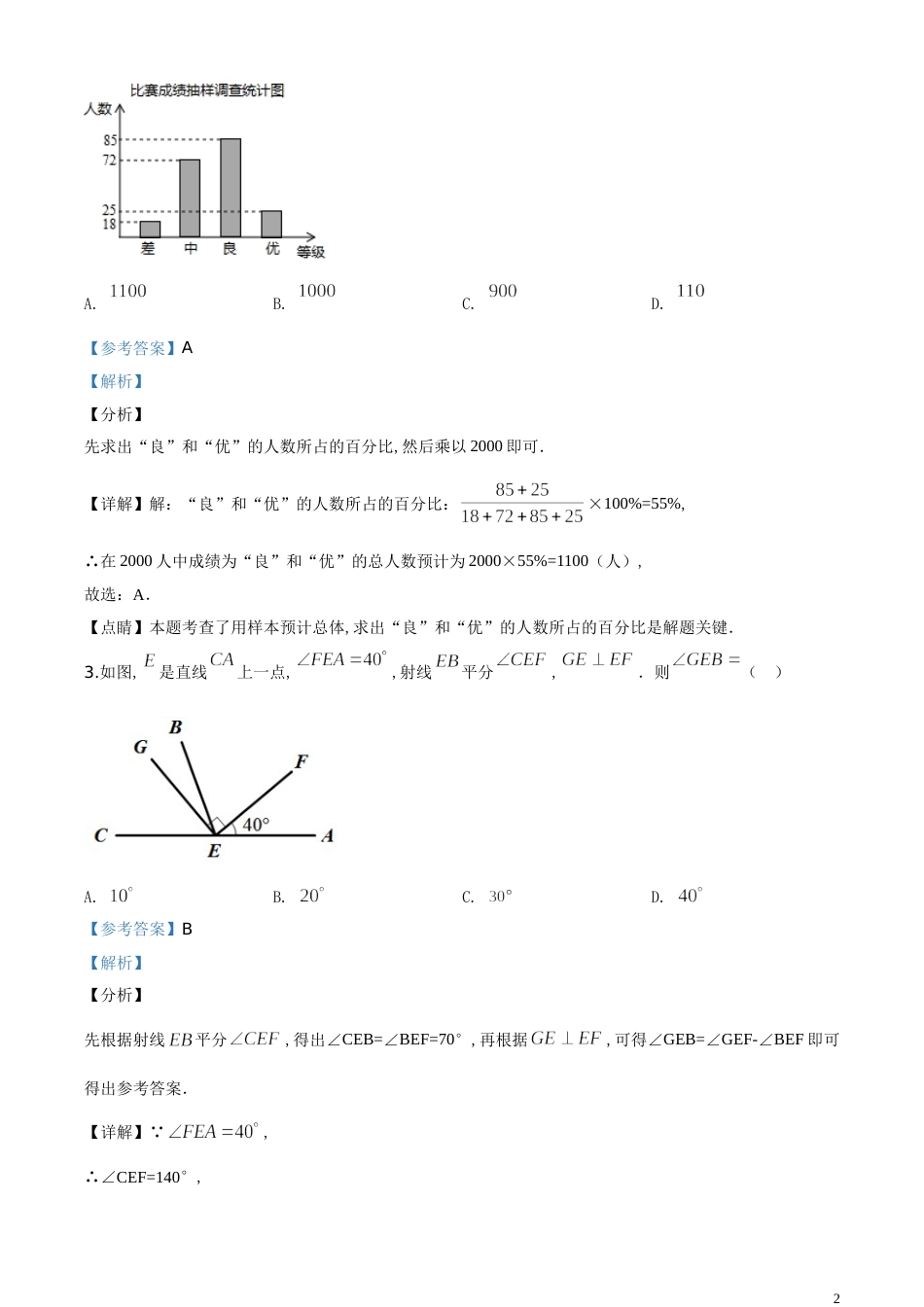 精品解析：四川省乐山市2020年初中学业水平考试数学试题（解析版）_第2页