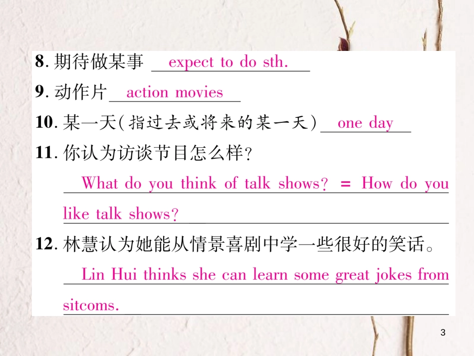 （成都专版）八年级英语上册 Unit 5 Do you want to watch a game show Section A（Grammar Focus-3c）作业课件 （新版）人教新目标版_第3页