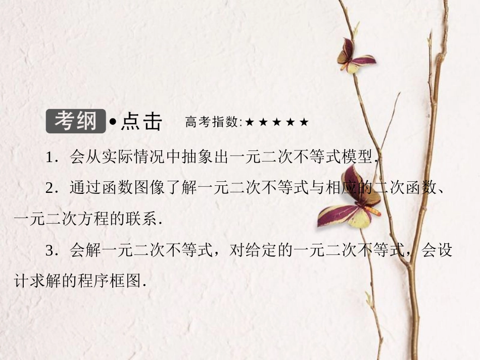 高考数学大一轮复习 第六章 不等式与推理证明 第2课时 一元二次不等式及其解法课件 理 北师大版_第3页