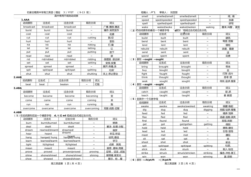 高中常用不规则动词表[共23页]_第1页