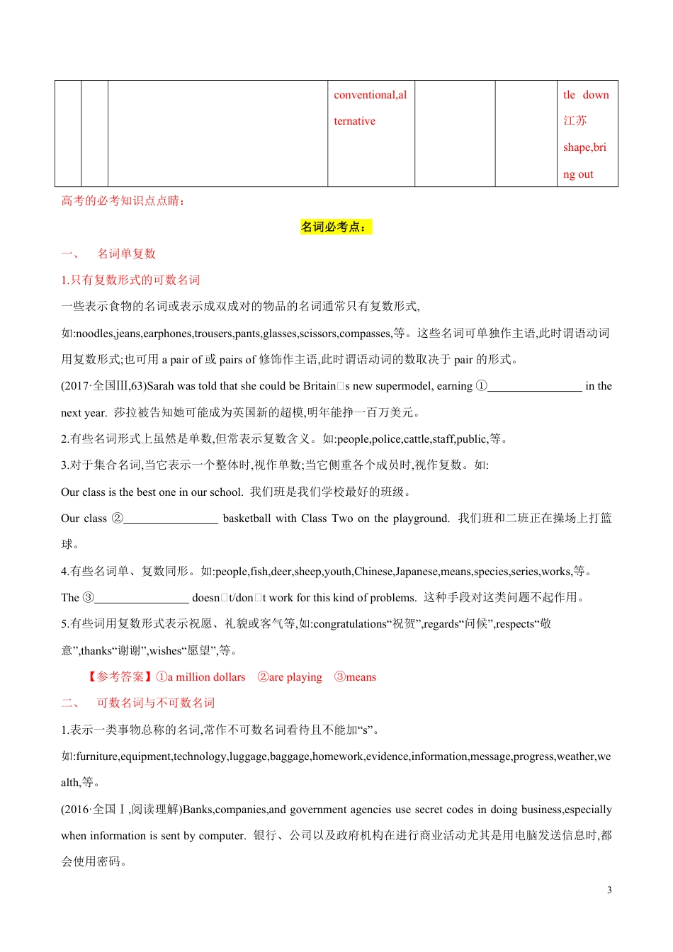 专题02 名词、形容词、副词、代词和动词及动词短语（重点考查词形变化）（原卷版）_第3页