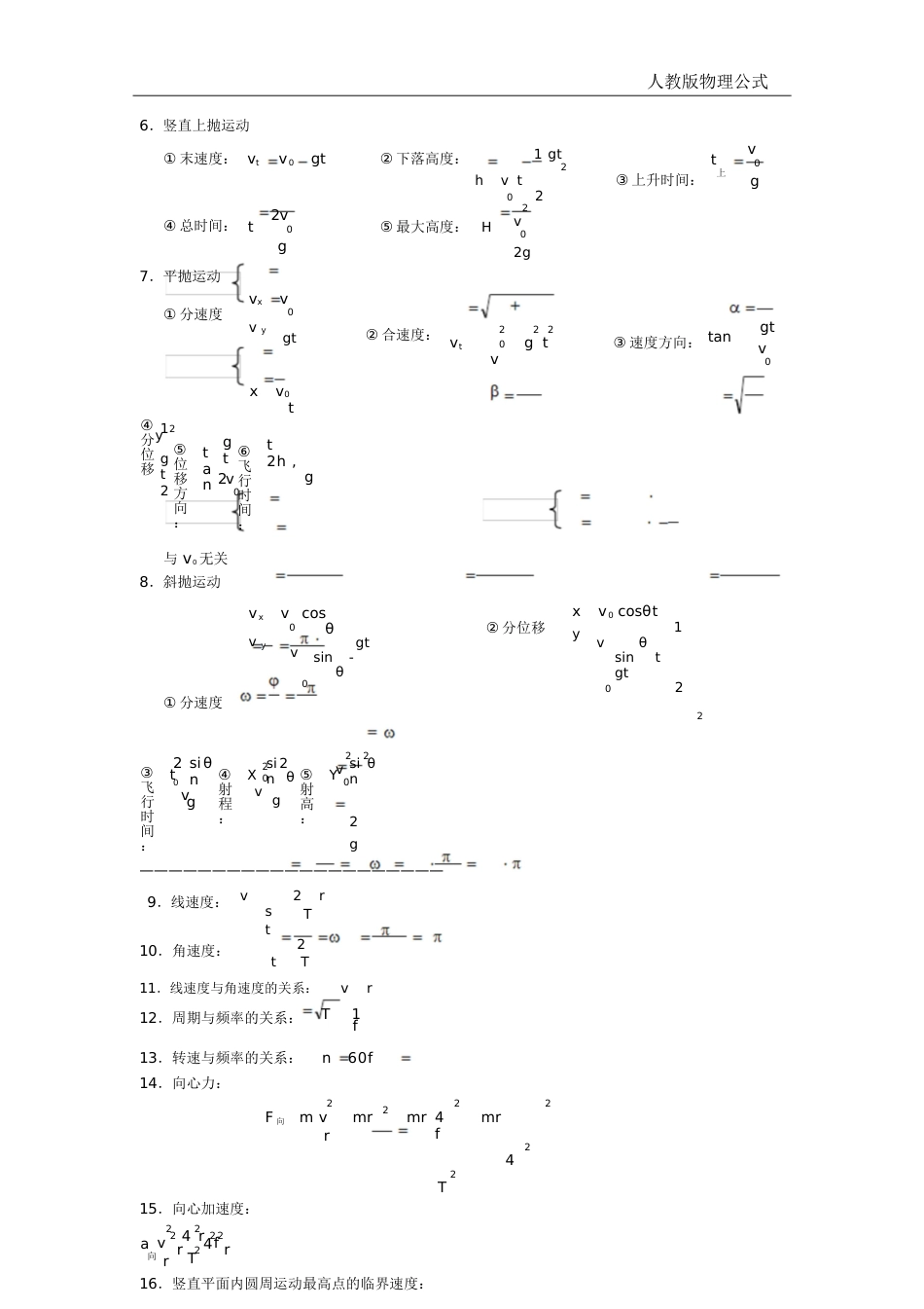 人教版高中物理必修一、必修二公式[共6页]_第3页